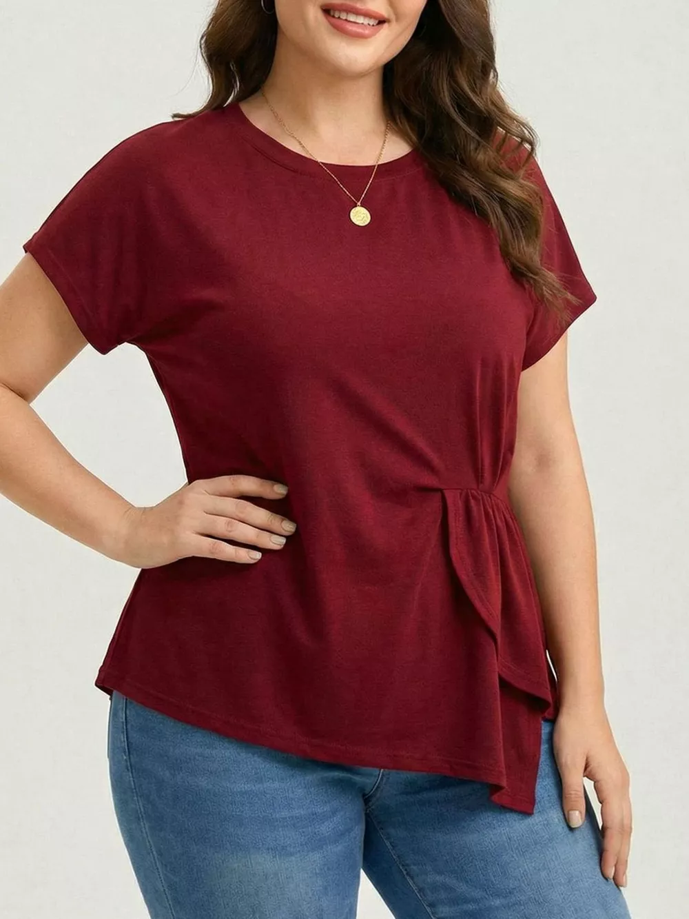 Plus Size Solid Color Ruffle Hem T-Shirt, image 3