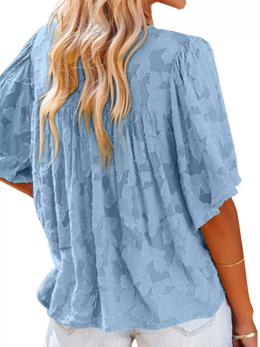 Full Size Textured V-Neck Button-Down Shirt Plus Size, image 5