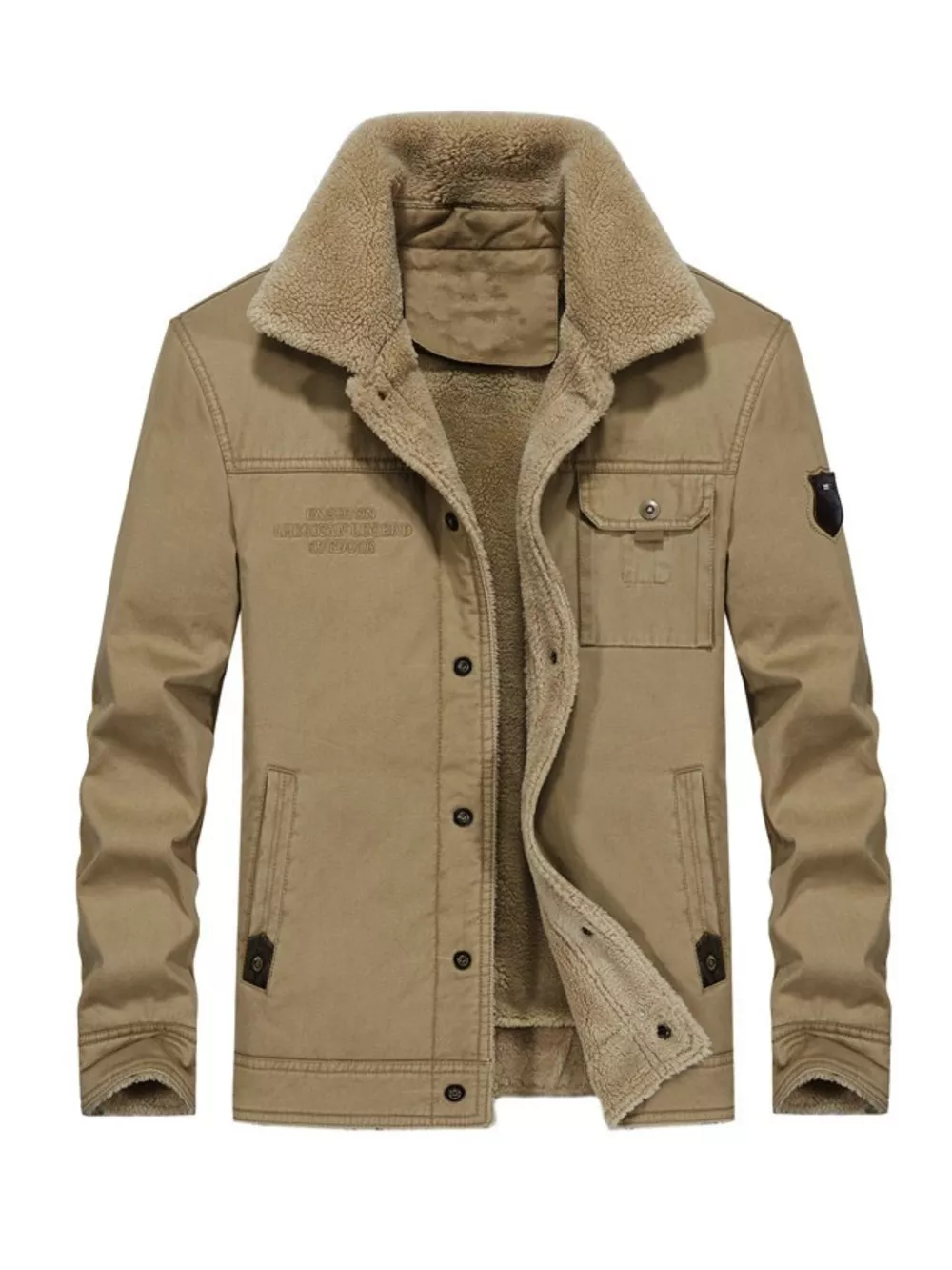Men's Plus Size Solid Color Sherpa Lined Jacket, image 4