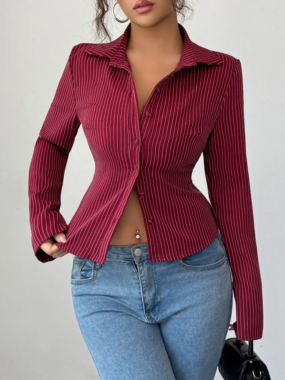 Striped Button-Up Fitted Shirt, image 2