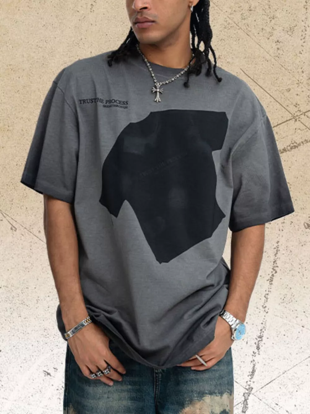Men's Graphic Washed Round Neck T-Shirt, image 3