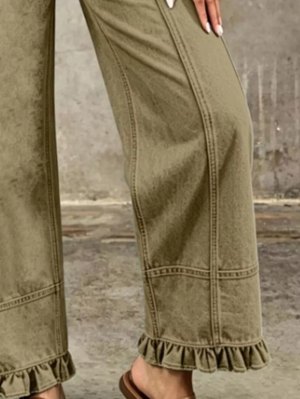 Full Size High-Waisted Wide-Leg Ruffle Hem Jeans Plus Size, image 6
