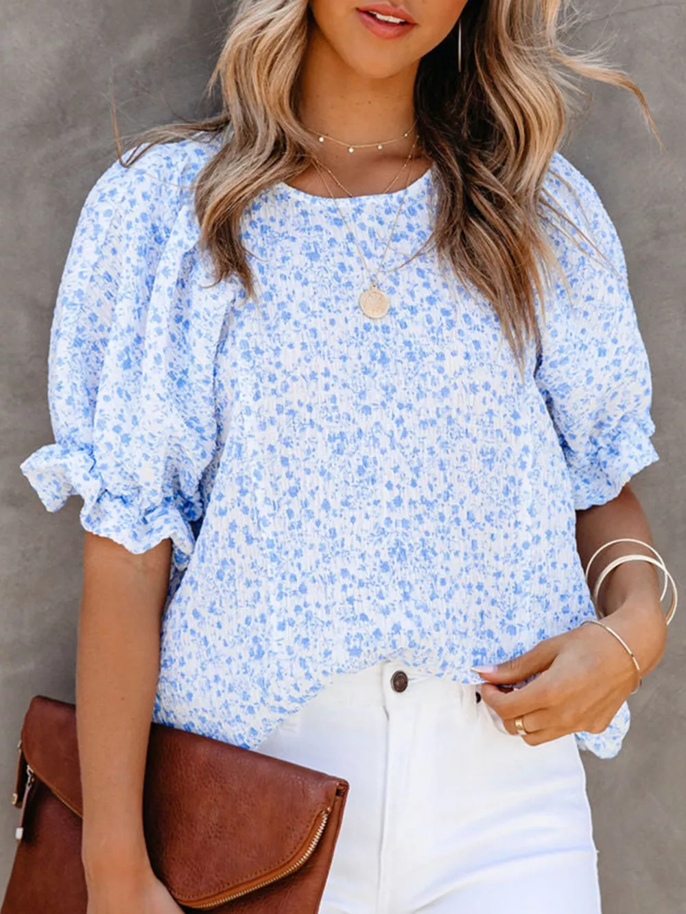 Full Size Floral Print Ruffle Sleeve Blouse Plus Size, image 5