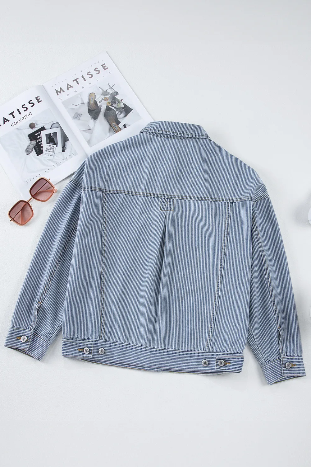 Striped Button Up Long Sleeve Denim Jacket, image 3