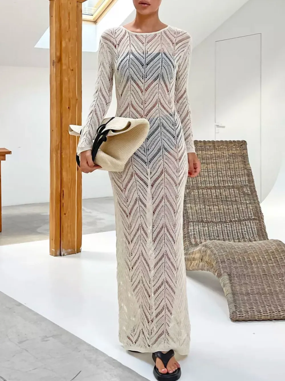 Openwork Long Sleeve Knit Cover Up Dress, image 20