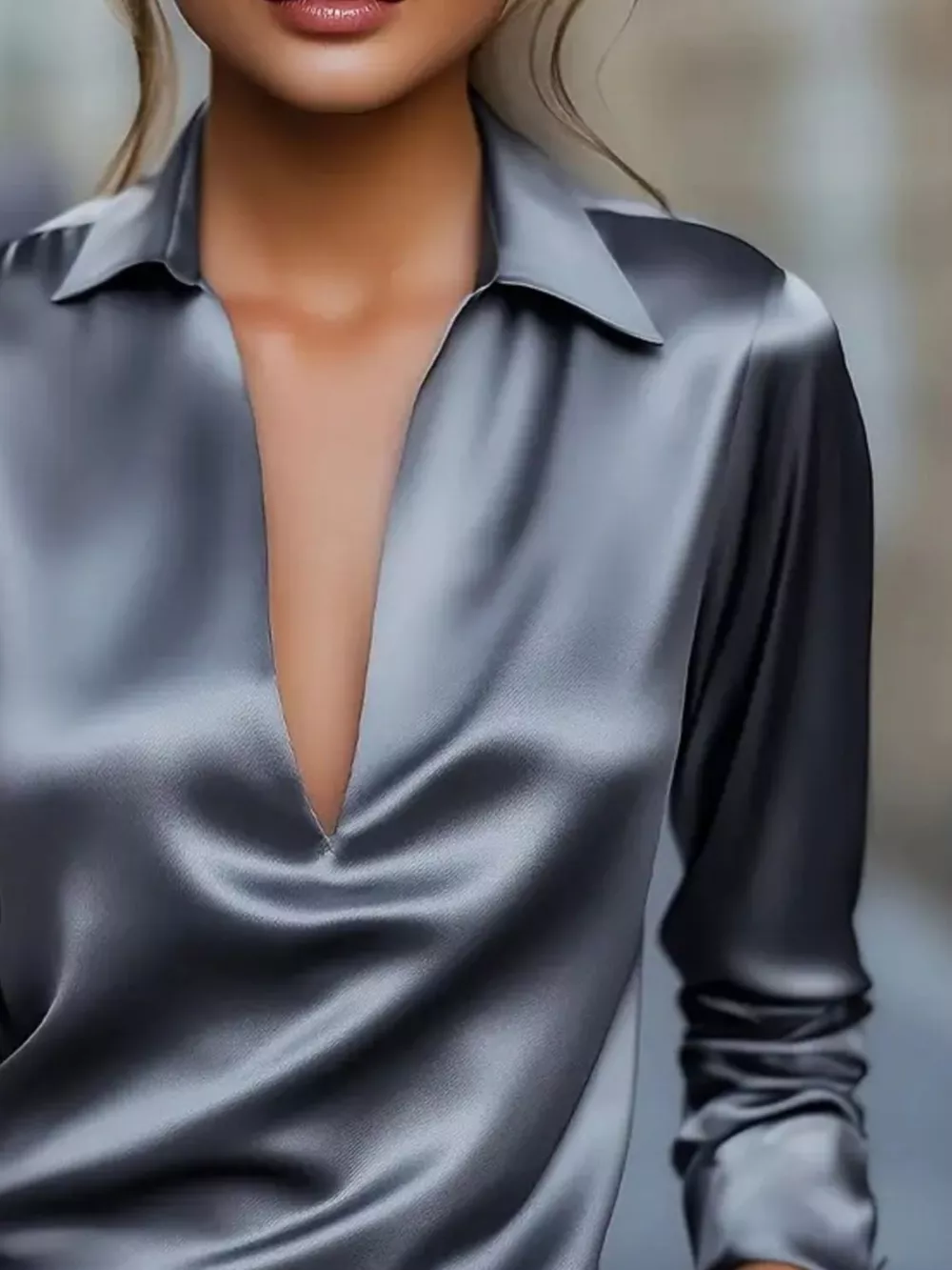 Elegant Deep V Long Sleeve Blouse, image 9