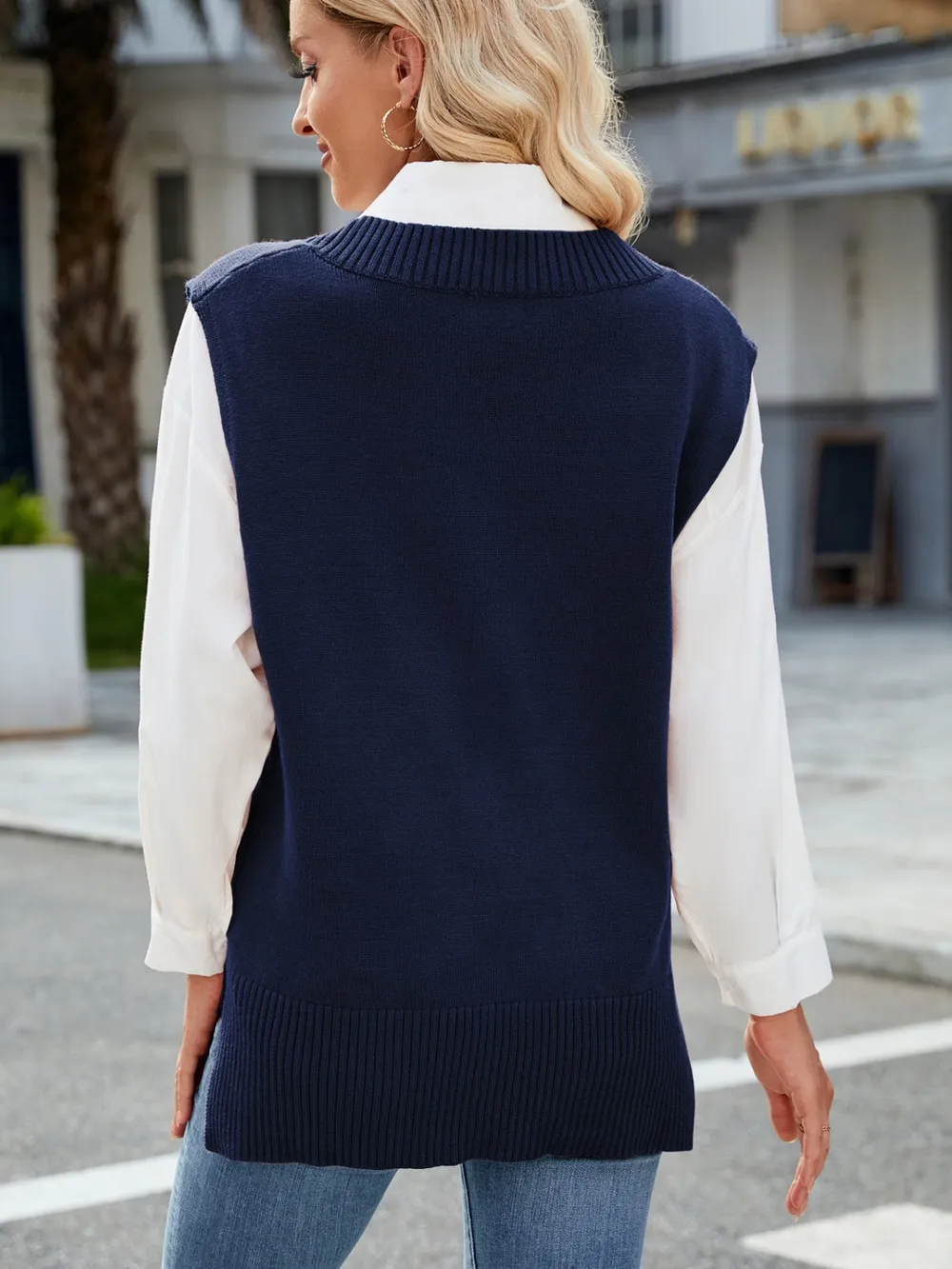 Side Slit V-Neck Sweater Vest, image 15