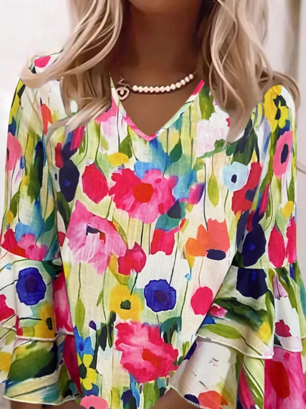 Floral Print Tiered Ruffle Sleeve Casual Mini Dress, image 4