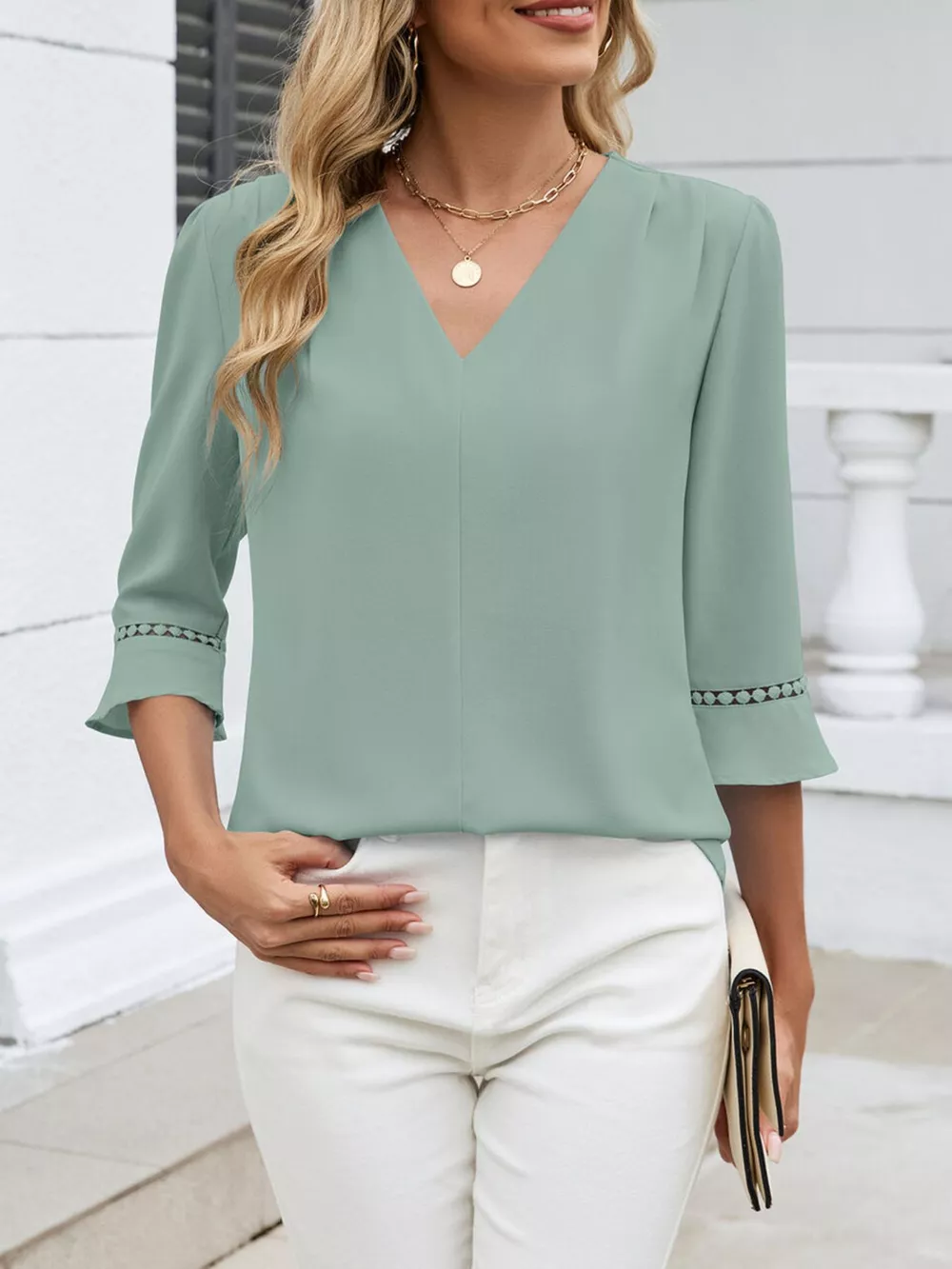 V-Neck 3/4 Sleeve Blouse, image 23