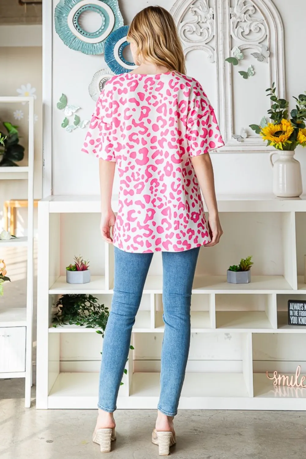 Full Size Leopard Exposed Seam Short Sleeve Top, image 6