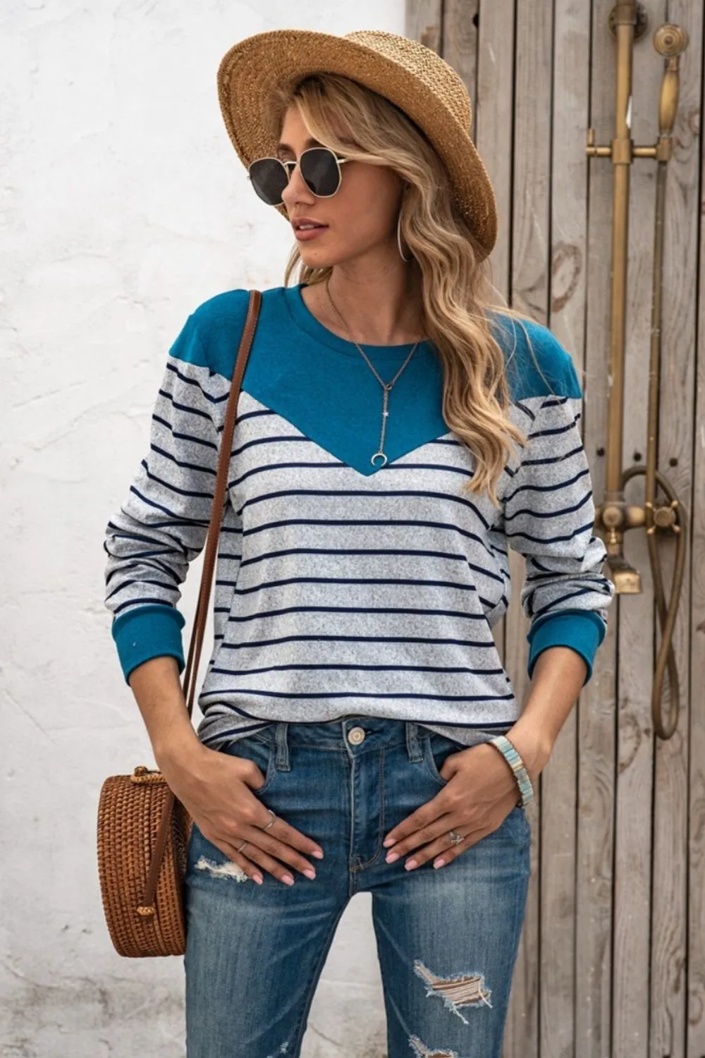 Striped Round Neck Long Sleeve T-Shirt, image 25