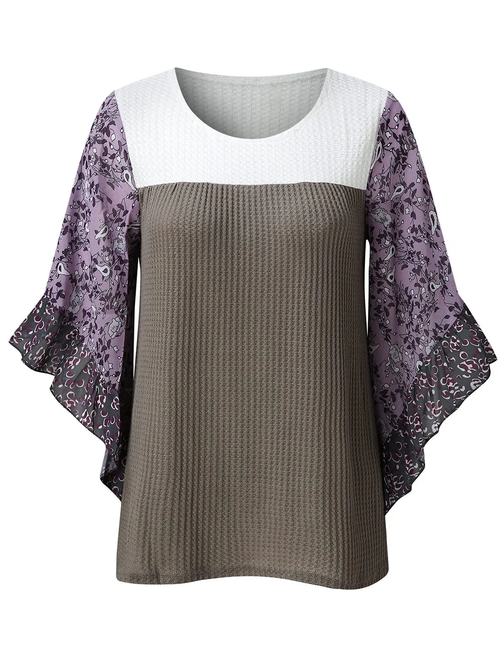 Full Size Printed Round Neck Three-Quarter Sleeve Blouse, image 9