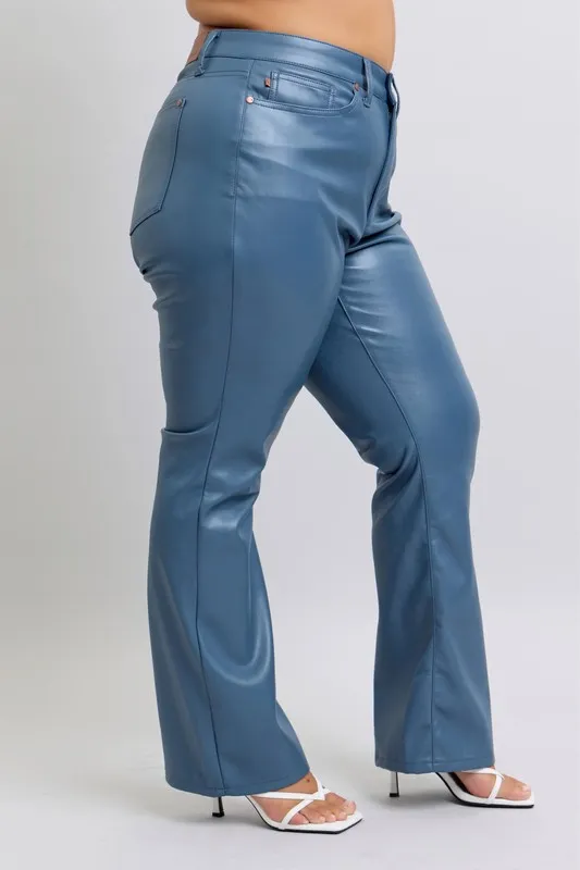 Full Size High Waist Tummy Control Faux Leather Bootcut Pants Plus Size, image 3