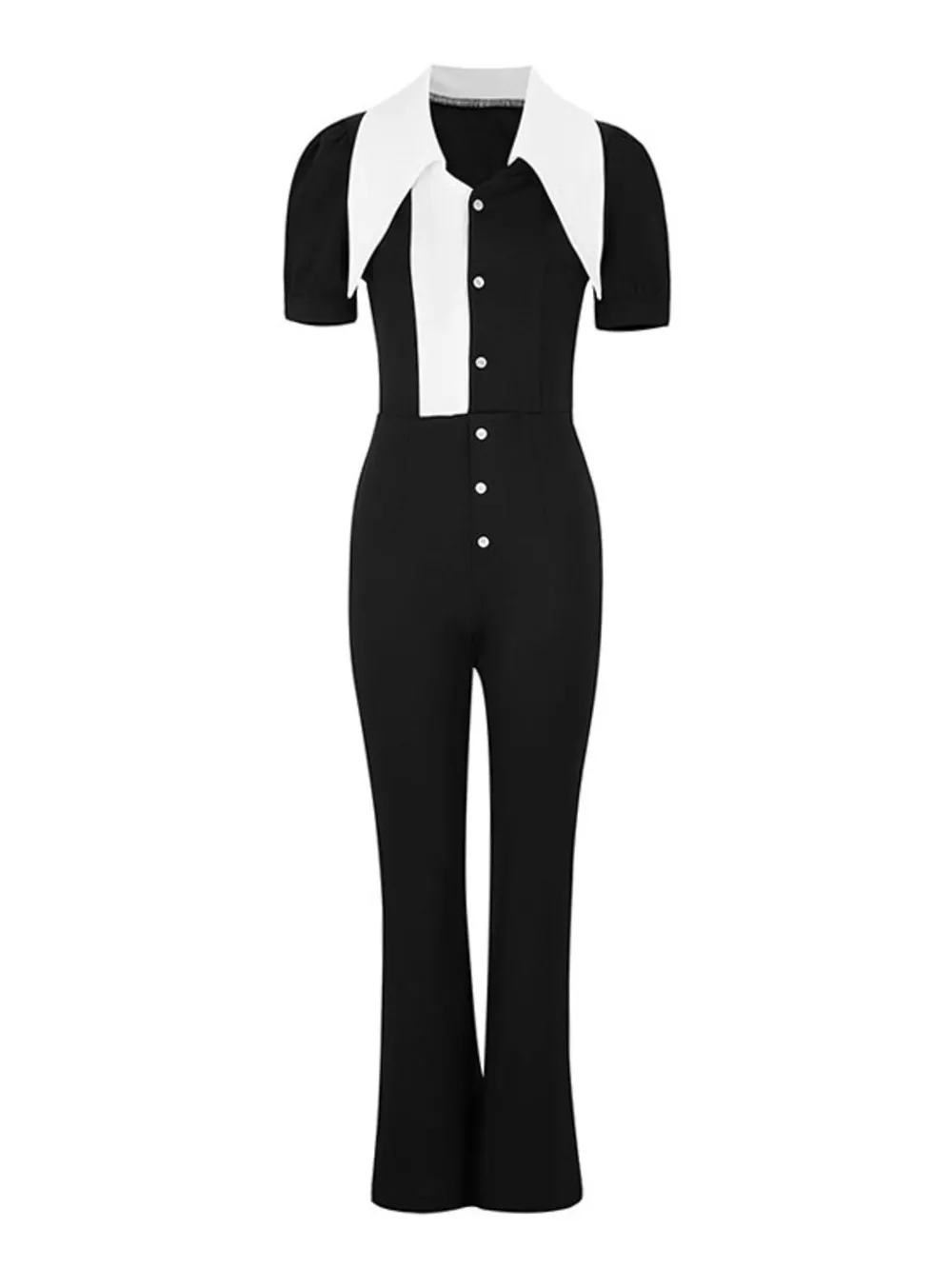 Contrast Button-Down Wide Leg Jumpsuit, image 7