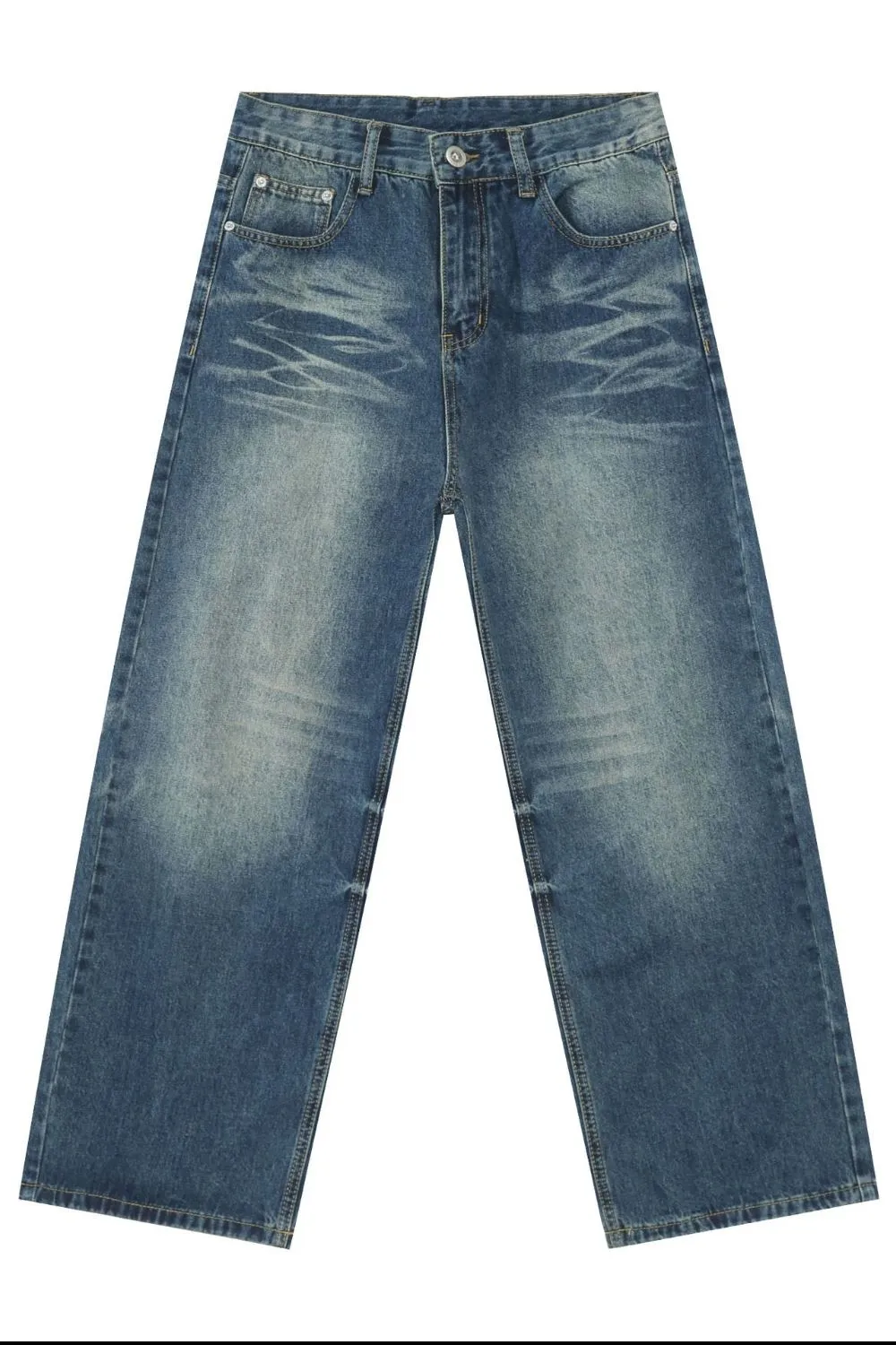 Men's Washed Wide Leg Jeans with Pockets, image 5