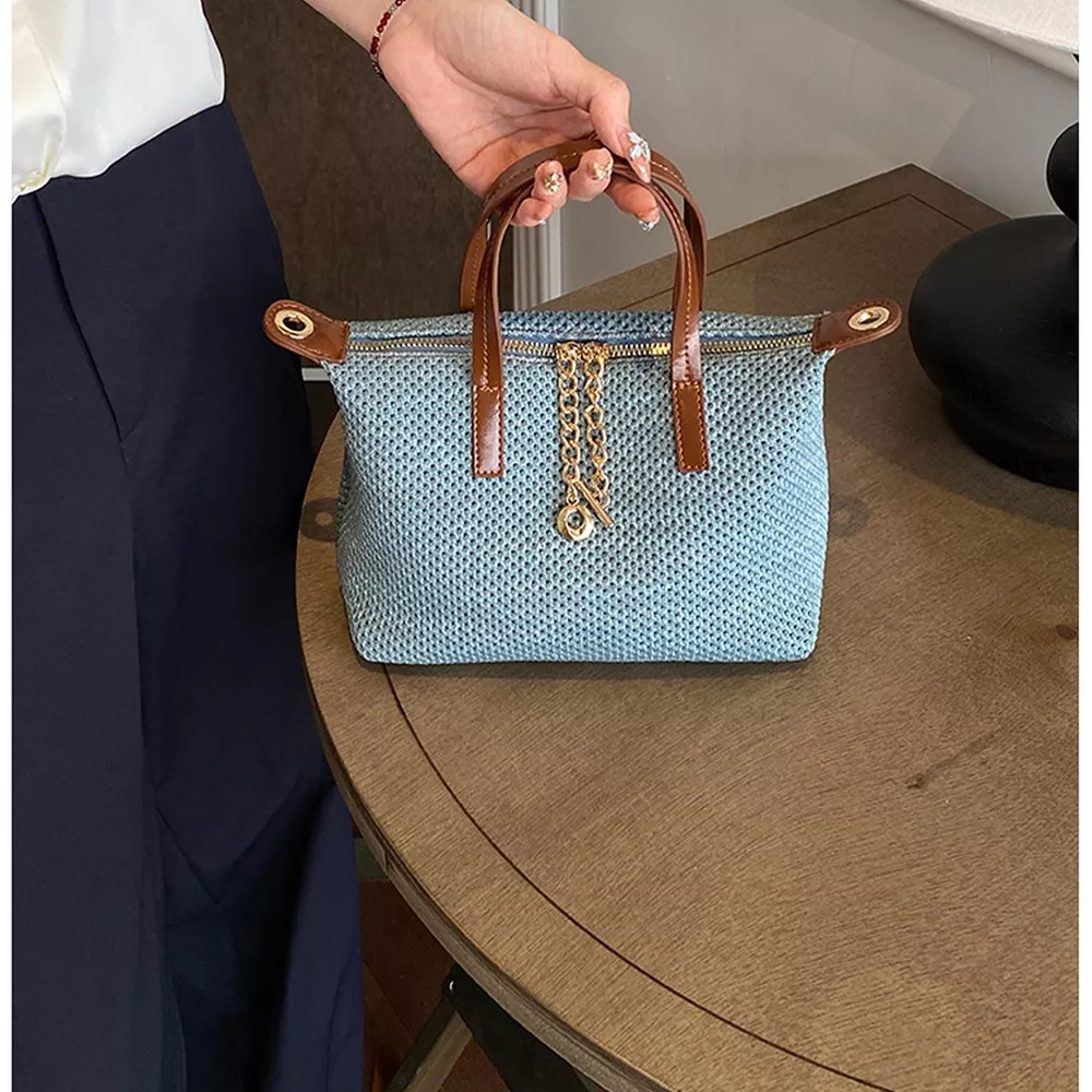Woven Crossbody Bag with Leather Accents, image 2