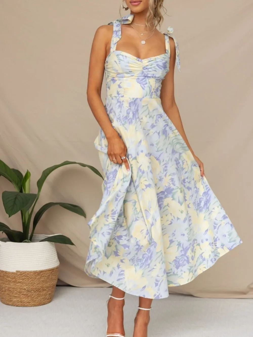 Tie-Shoulder Sweetheart Neck Summer Dress, image 4