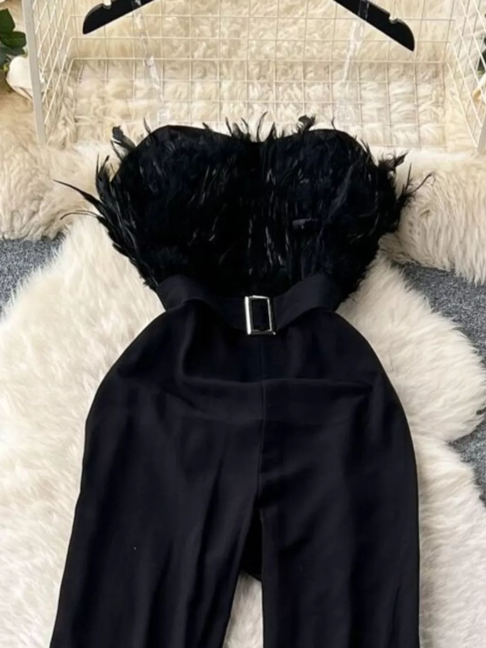 Feather Trim Strapless Wide Leg Jumpsuit, image 20