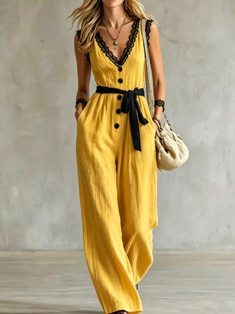 Lace Trim Sleeveless Wide Leg Jumpsuit, image 6