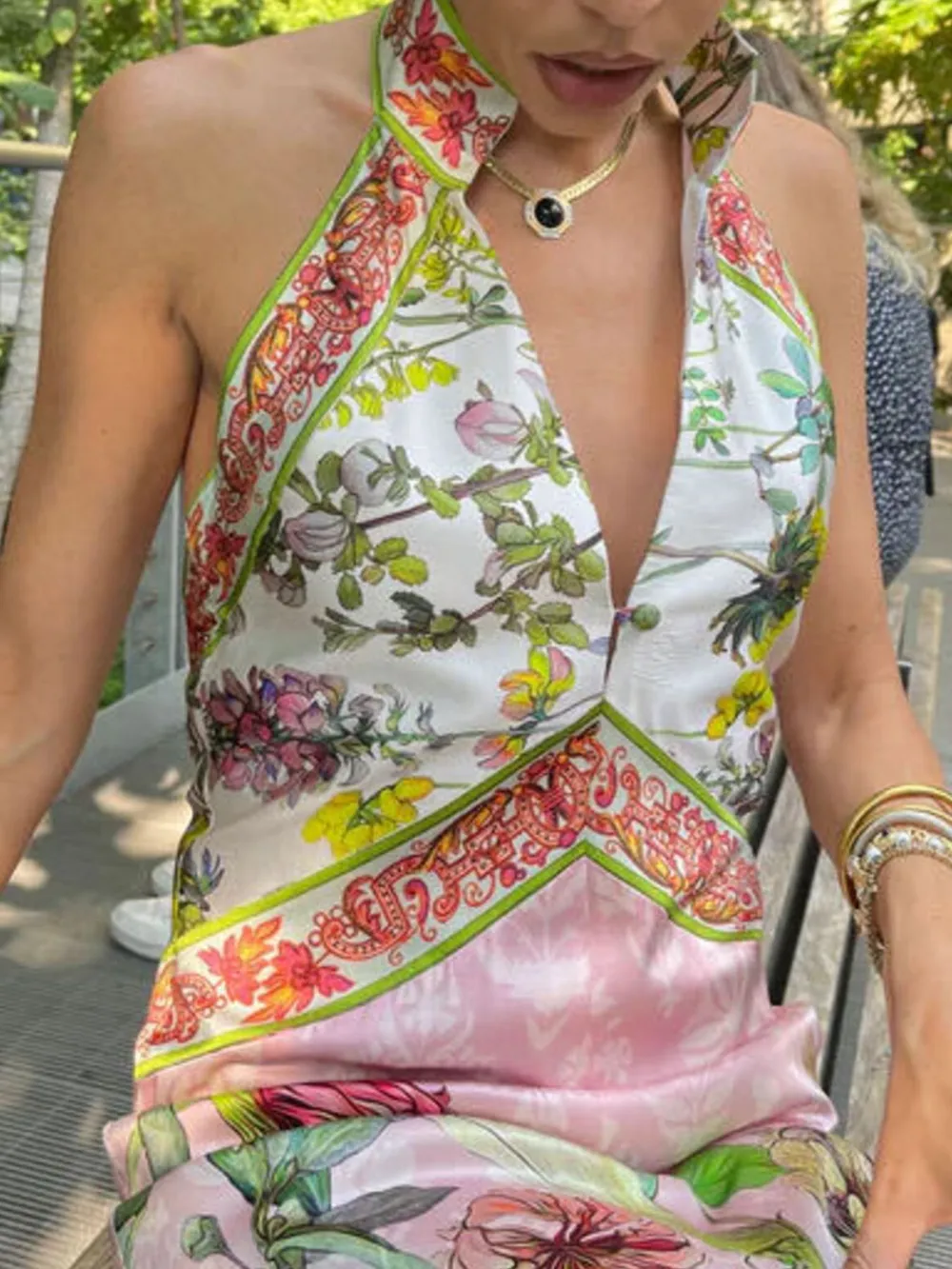 Printed Halter Neck Backless Maxi Dress, image 3