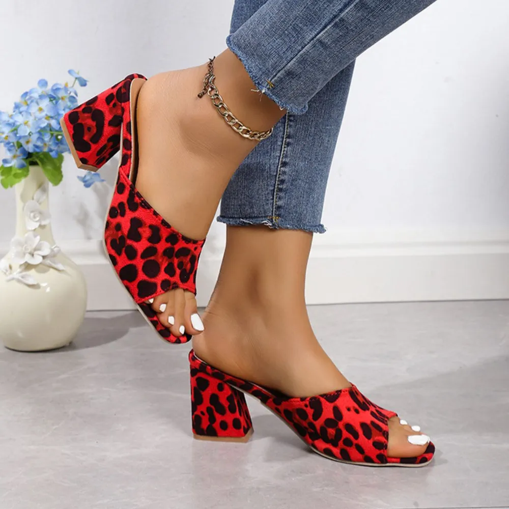 Leopard Block Heel Suede Sandals, image 9