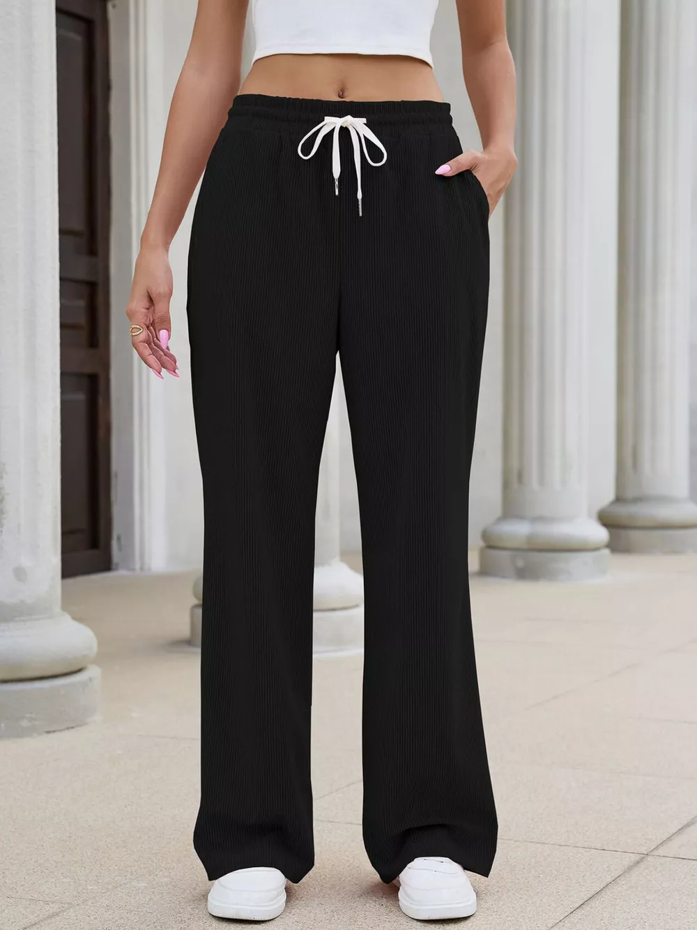High-Waisted Drawstring Wide-Leg Casual Pants, image 4
