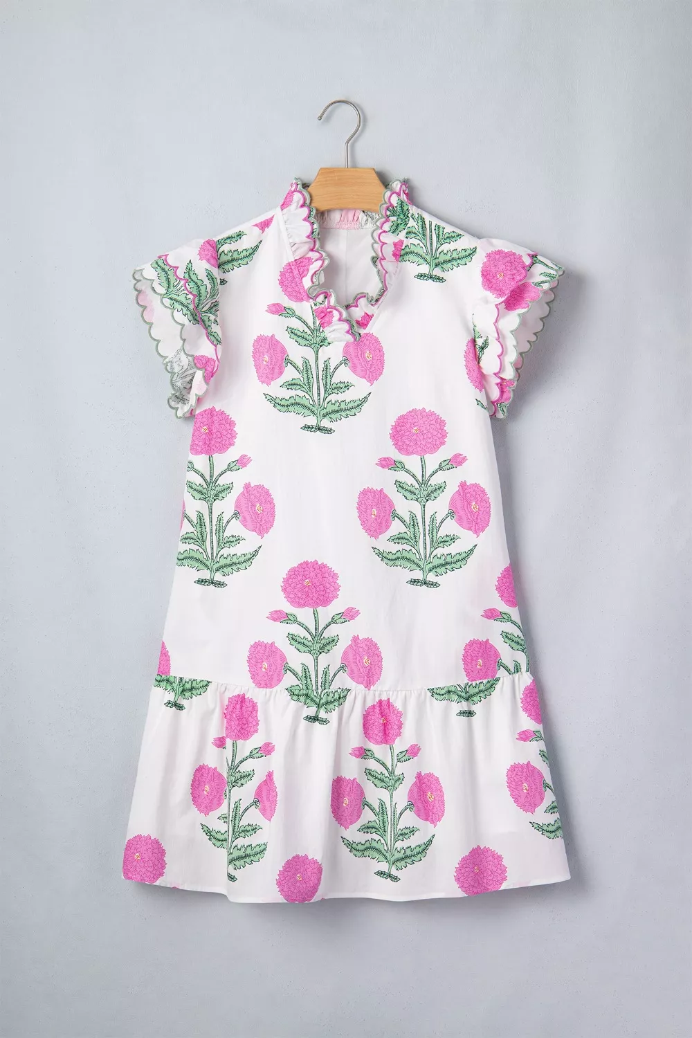 Floral Print Ruffle Trim Casual Mini Dress, image 3