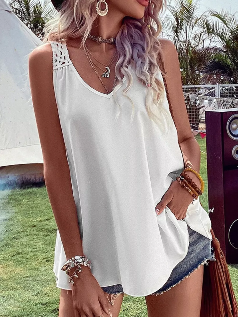 Crochet V-Neck Tank Top, image 5