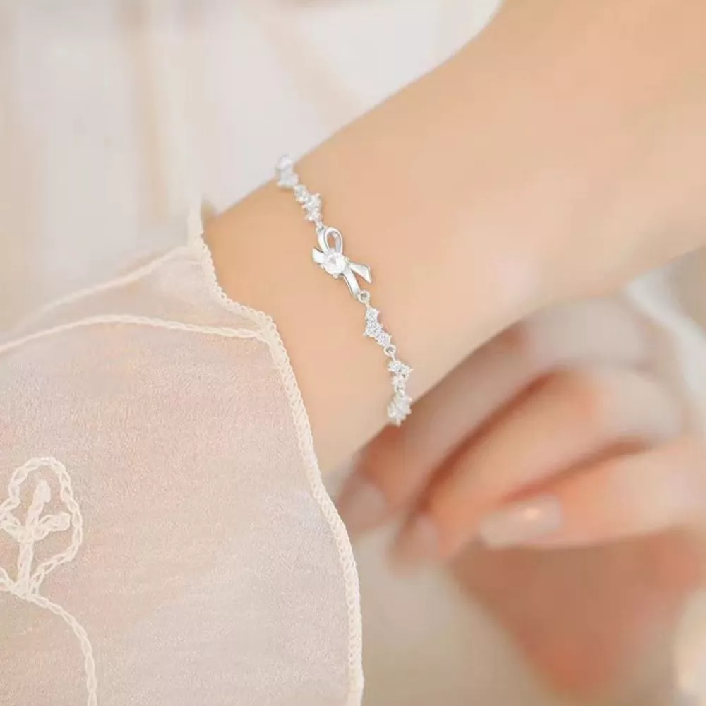 925 Sterling Silver Chain Bow Bracelet, image 5