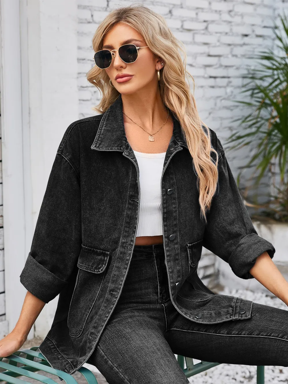 Button Up Long Sleeve Denim Jacket, image 9