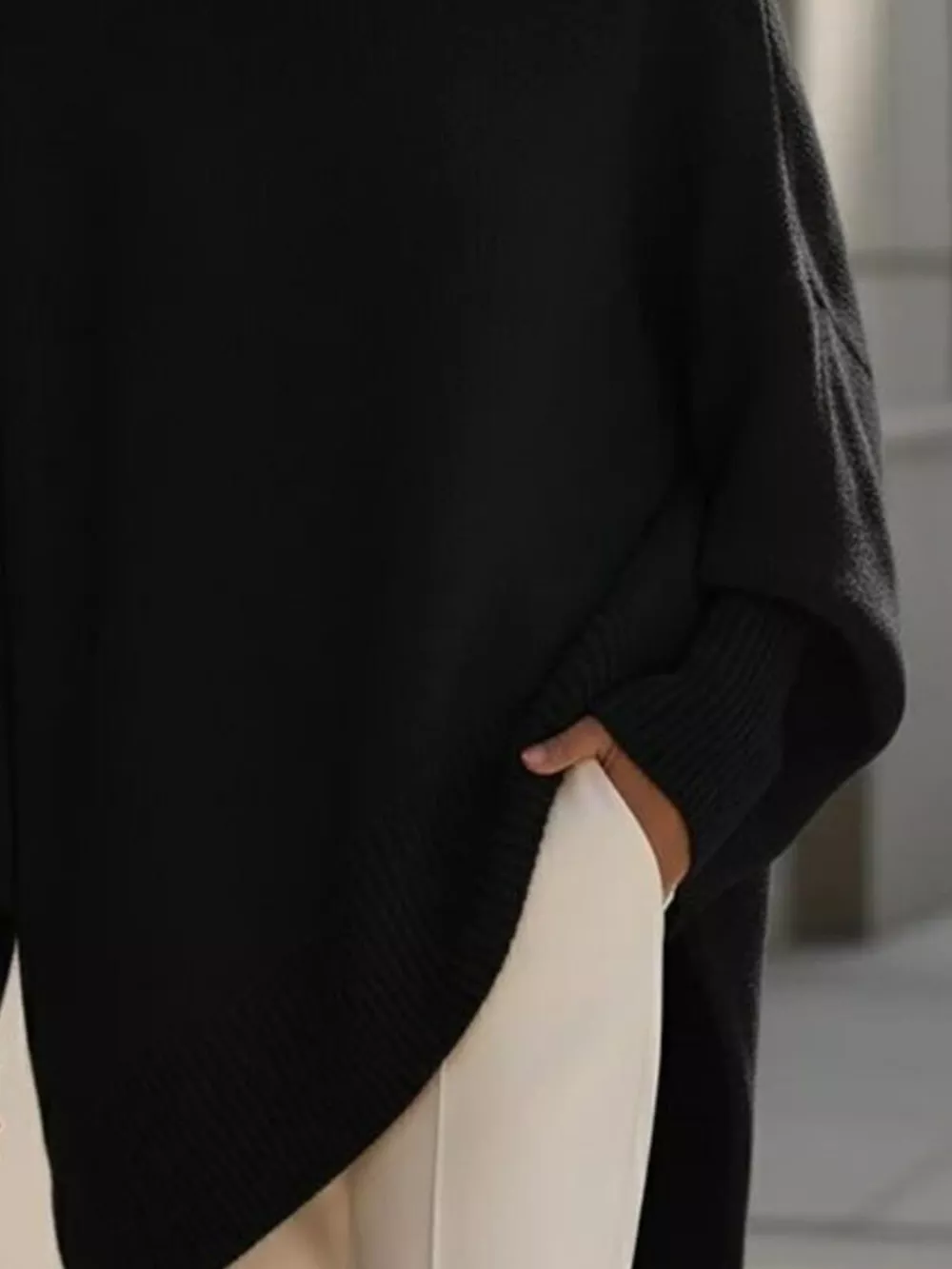 Ribbed Batwing Sleeve Oversized Sweater, image 9