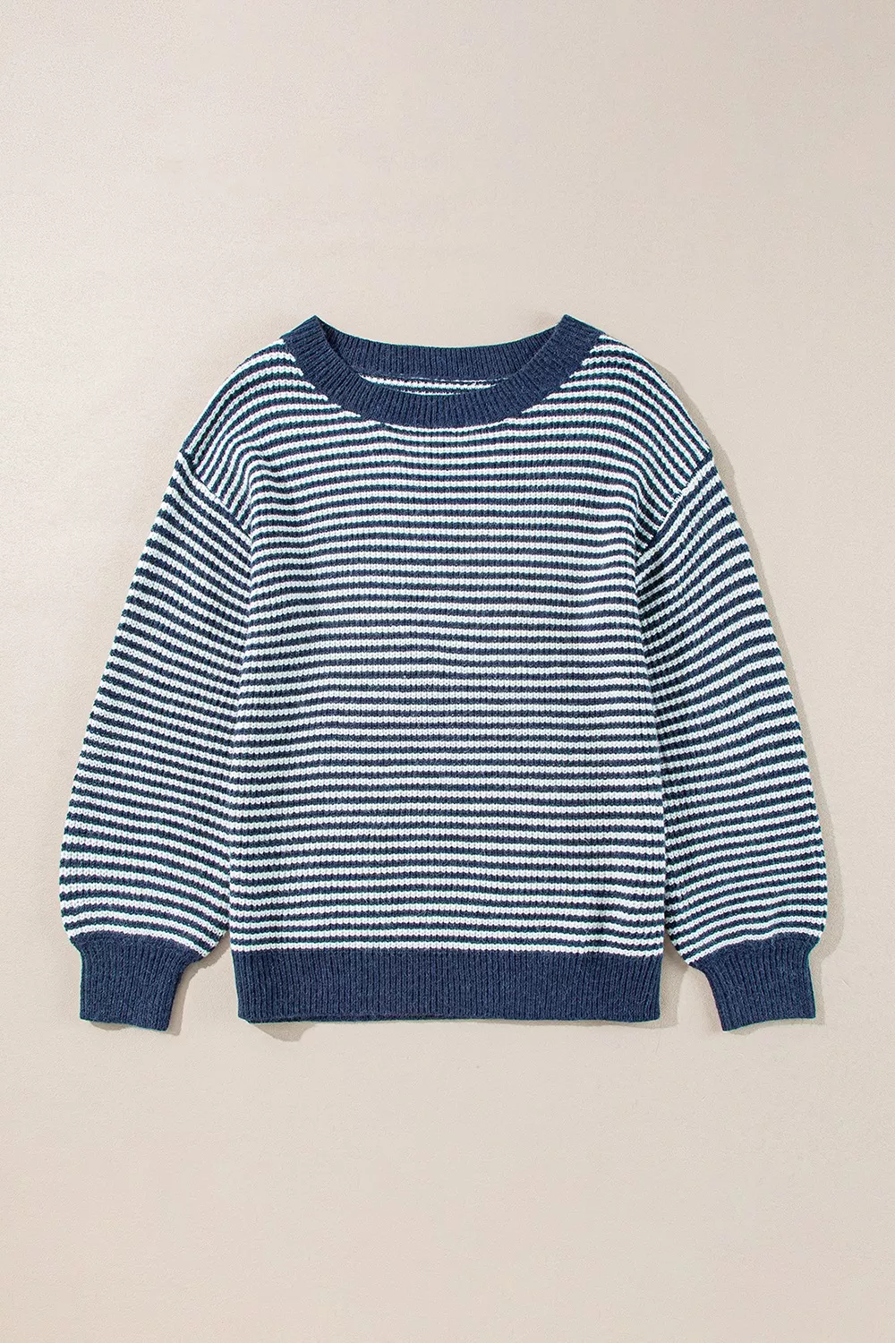 Striped Lantern Sleeve Drop Shoulder Cozy Sweater, image 5