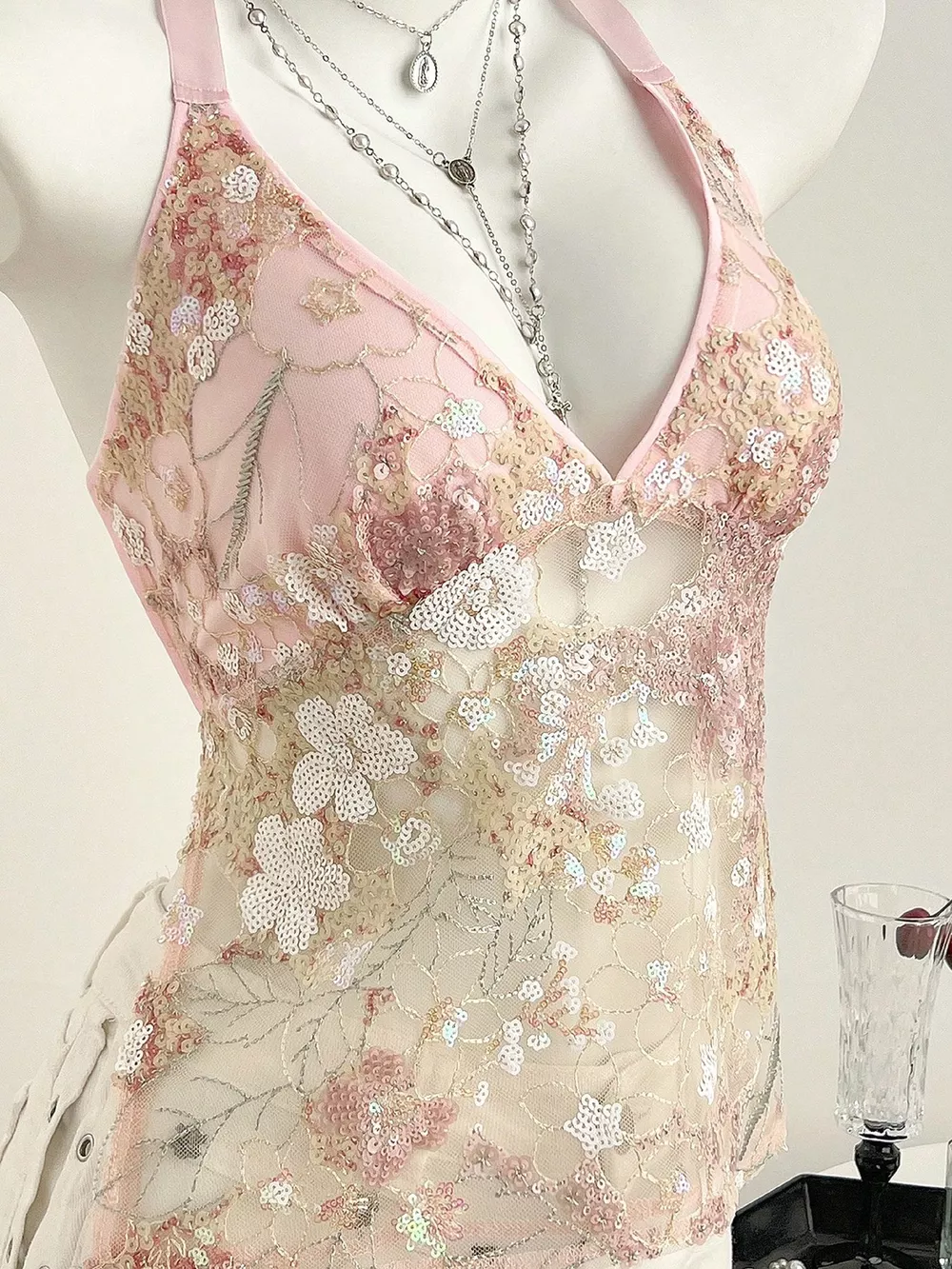 Sequin Halter Neck Cami, image 2