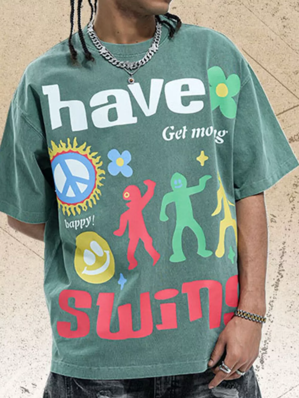 Men's Graphic Round Neck Oversized T-Shirt, image 2