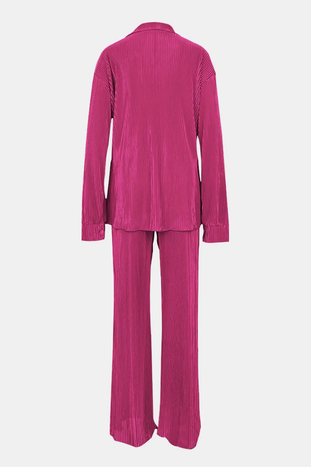 Textured Button Up Collared Neck Top and Pants Set, image 11