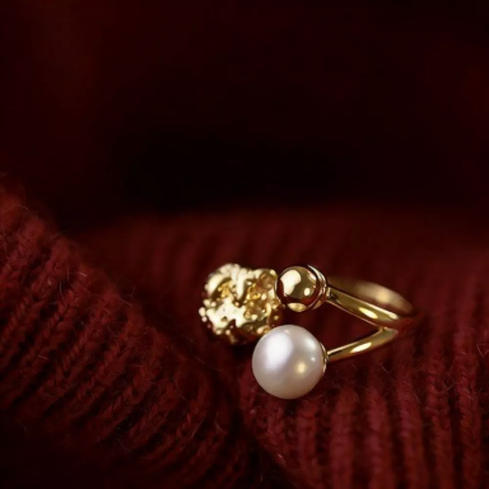 18K Gold-Plated Pearl Open Ring, image 3