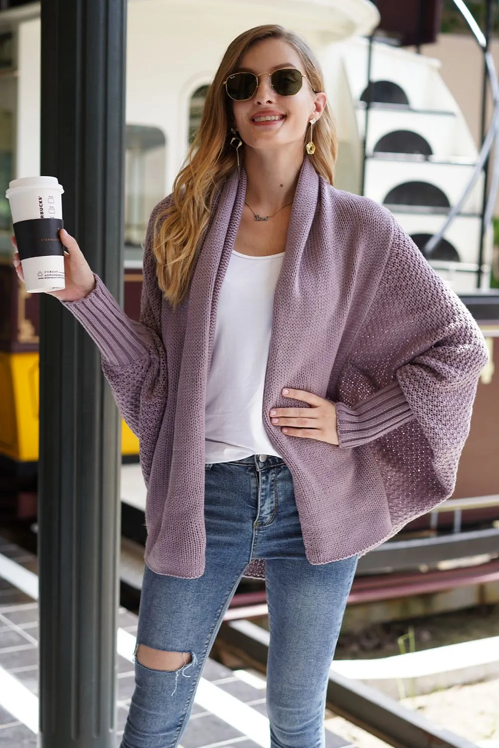 Open Front Batwing Sleeve Cardigan, image 6