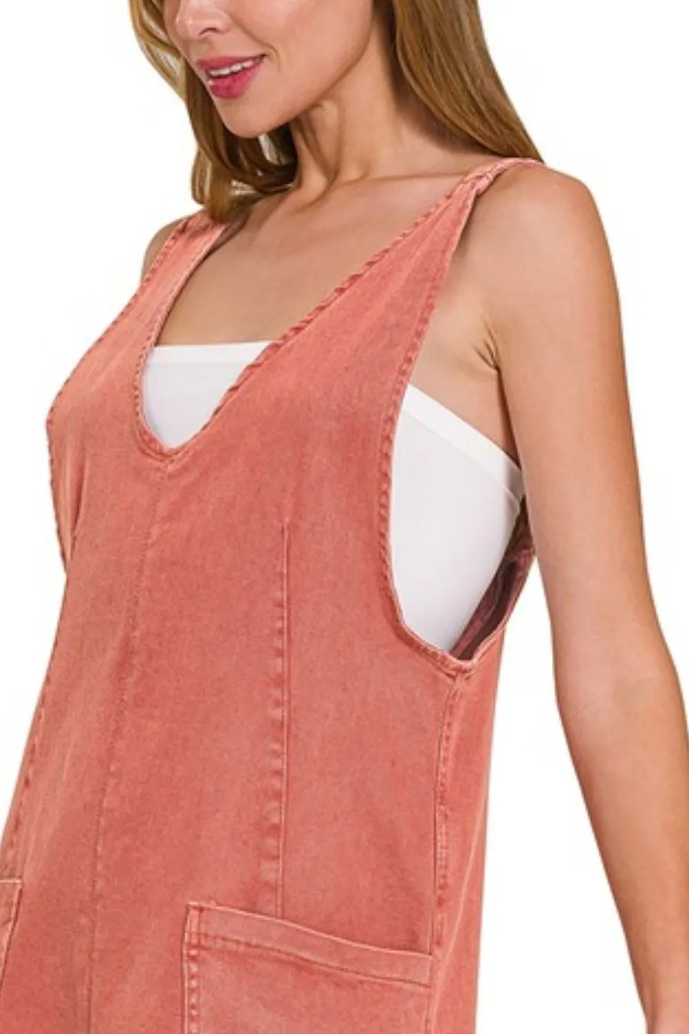 Washed Adjustable Strap Denim Overall Dress, image 2