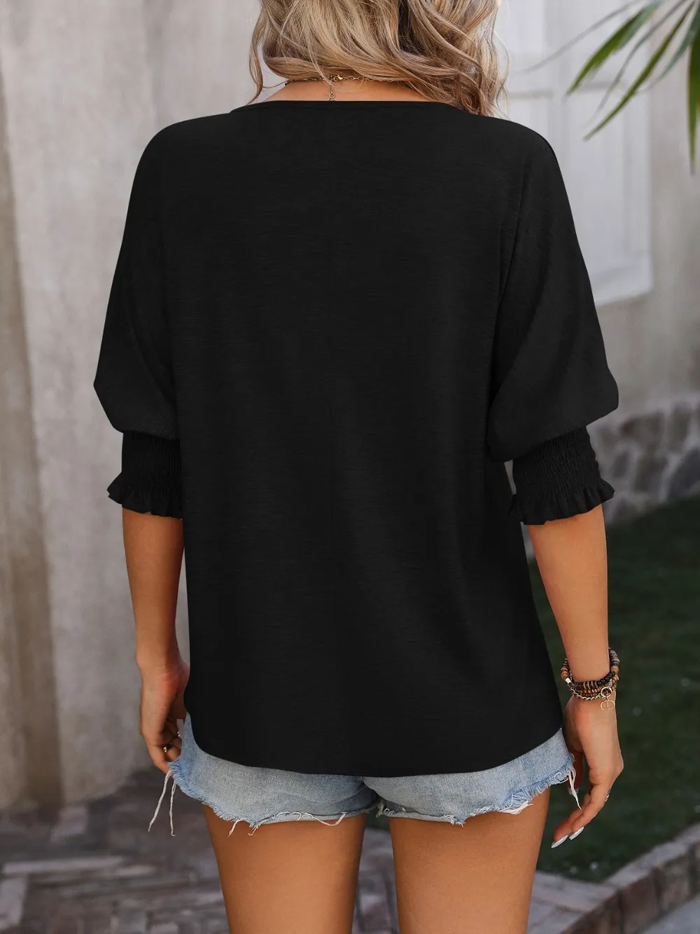 Heathered Notched Lantern Sleeve Blouse, image 12