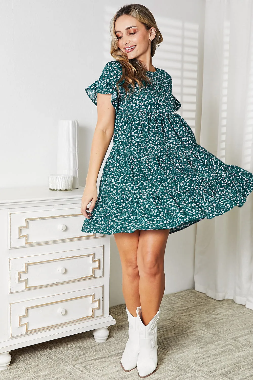 Short Flounce Sleeve Tiered Dress, image 12