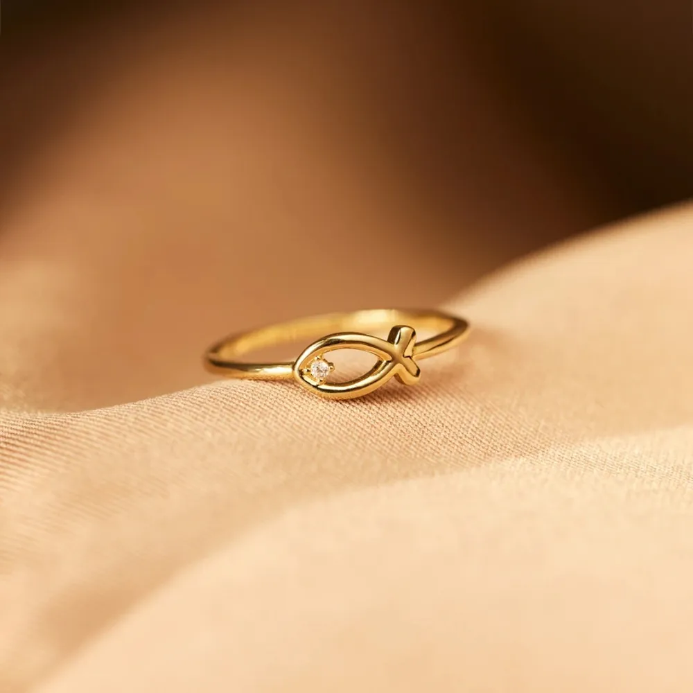 925 Sterling Silver Inlaid Zircon Fish Ring, image 6