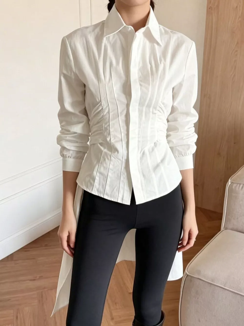 Slim-Fit Ruched Waist Shirt, image 3