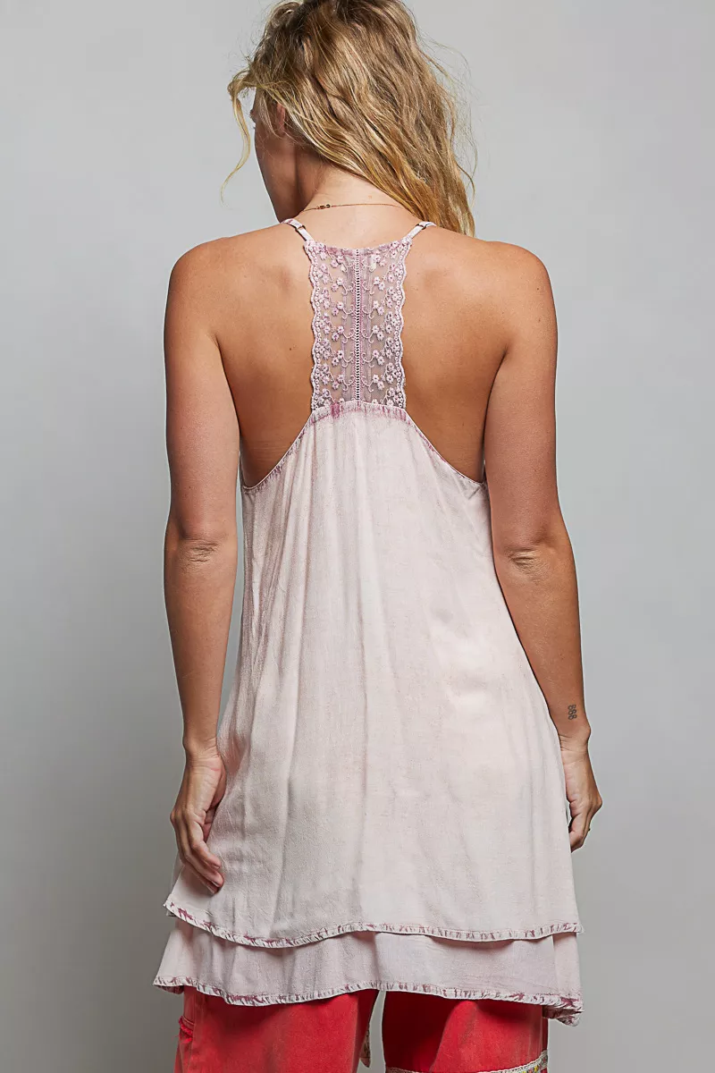 POL Solid Vintage Wash Embroidered Sleeveless Cotton Mini Dress, image 3