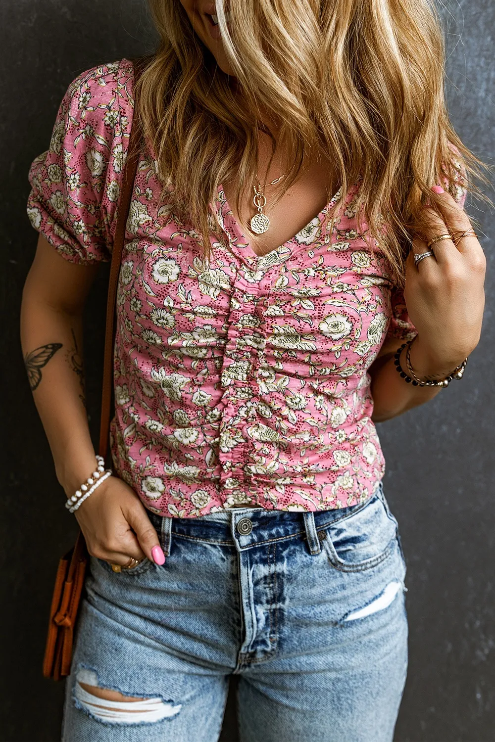 Ruched Printed Puff Sleeve Blouse, image 5