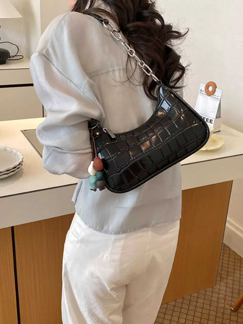 Textured PU Leather Shoulder Bag, image 6