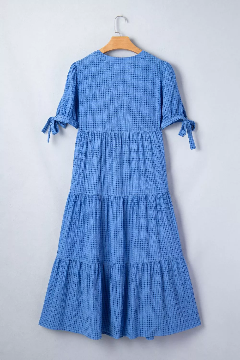 Notched Short Sleeve Tiered Midi Dress, image 8