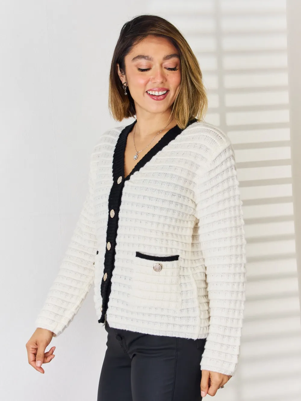 Contrast Trim Button Up Cardigan, image 5