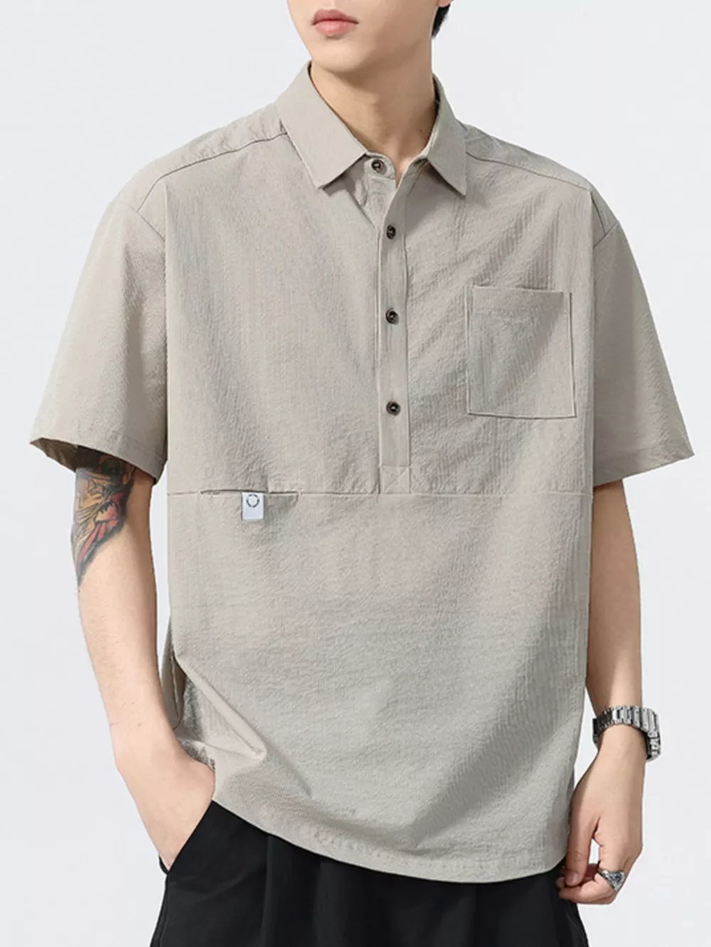 Men's Plus Size Casual Textured Short Sleeve Polo, image 4