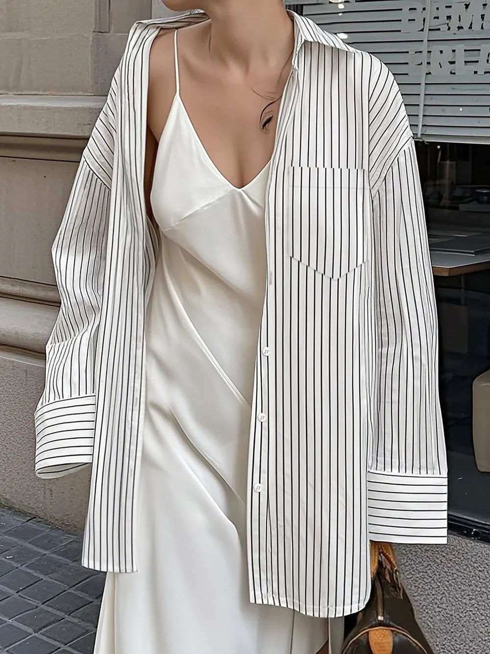 Oversized Striped Button-Down Shirt, image 16