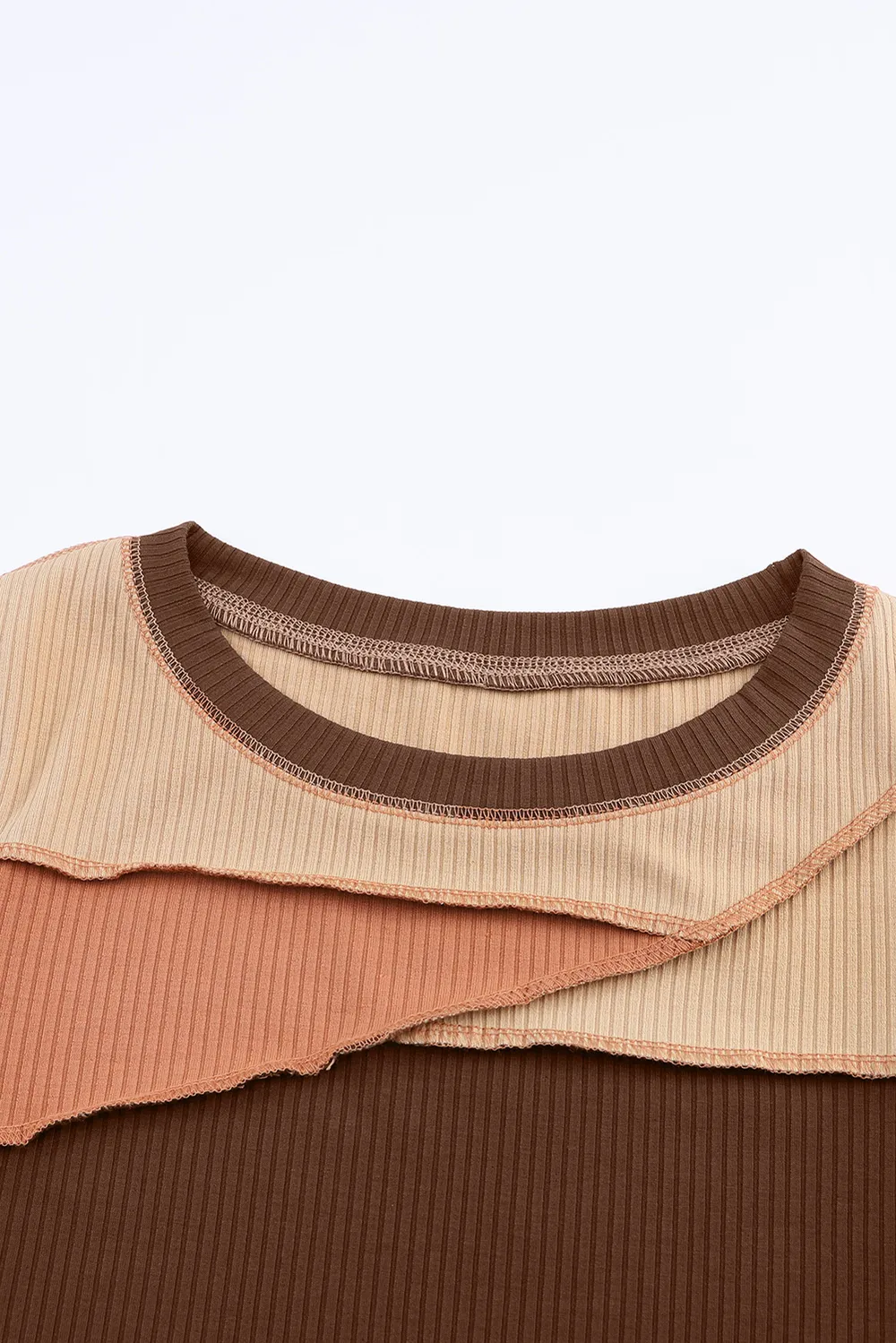 Exposed Seam Contrast Round Neck Long Sleeve T-Shirt, image 7